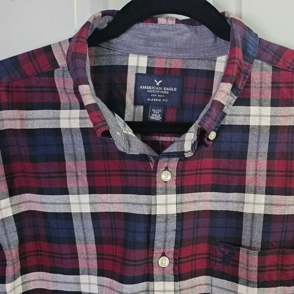 American Eagle Mens Button Shirt Red Blue Plaid Size XL - Picture 2 of 3